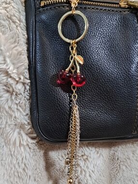 Hand Crafted Gold Cherry Tassel Keychain -Purse Bag Jewelry Red Accent